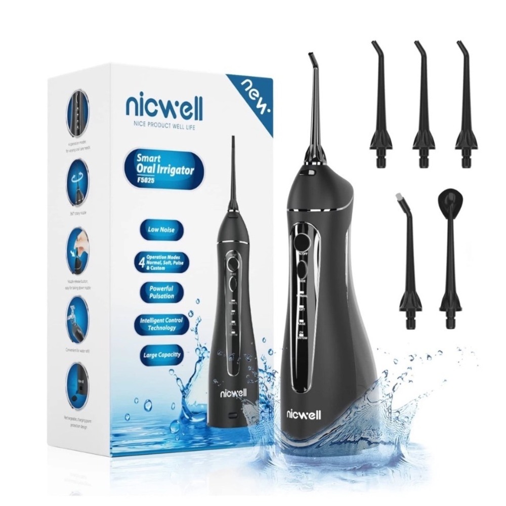 Nicwell Smart Oral Irrigator F5025 Cordless Water Flosser Black IPX7 Waterproof
